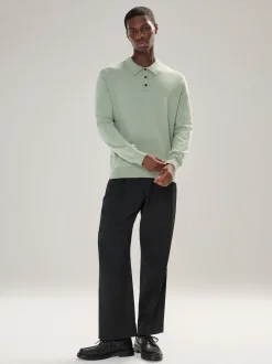 vert - Ajustement régulier - Polo en maille à manches longues riche en coton