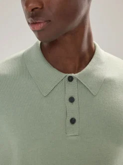 vert - Ajustement régulier - Polo en maille à manches longues riche en coton