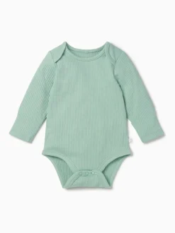 Vert - Body MORI côtelé extensible à manches longues et encolure