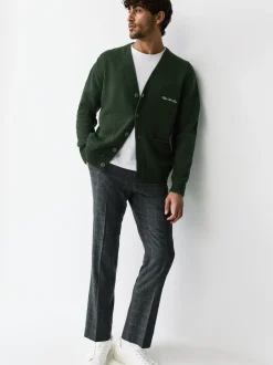 Vert - Cardigan Coupe classique à motif Poitrine Brodé