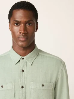 Vert - Chemise à manches longues texturée à deux poches Coupe classique