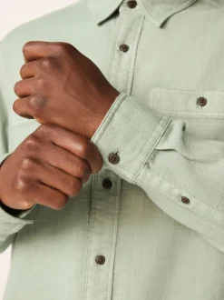 Vert - Chemise à manches longues texturée à deux poches Coupe classique