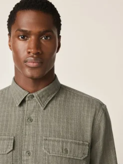 Vert - Chemise Coupe classique texturée à manches longues gaufrée