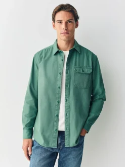 Vert - Chemise Oxford teintée en pièce à manches longues