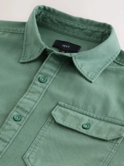 Vert - Chemise Oxford teintée en pièce à manches longues