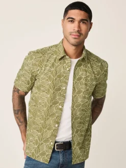 Vert - Chemise Tile texturée brodée à manches courtes