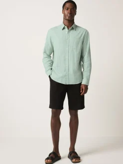 Vert - Col Classique - Chemises longues Blend de lin de coton