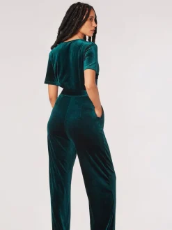 Vert - Combinaison Apricot en velours à manches ange