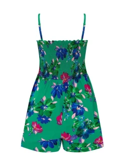 Vert - Combinaison de plage tissée Pour Moi avec corsage froncé sans bretelles