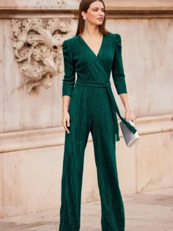 Vert - Combinaison Sosandar plissée enveloppante sur le devant
