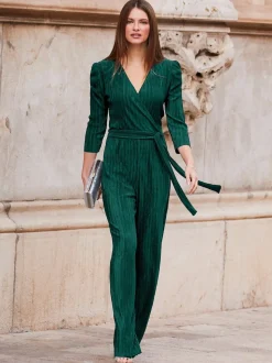 Vert - Combinaison Sosandar plissée enveloppante sur le devant