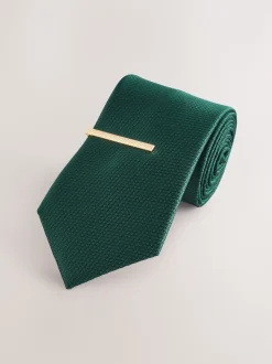 Vert - Cravate texturée avec pince à cravate