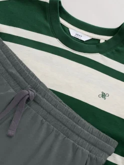 Vert - Ensemble pyjama rayé en jersey à manches courtes