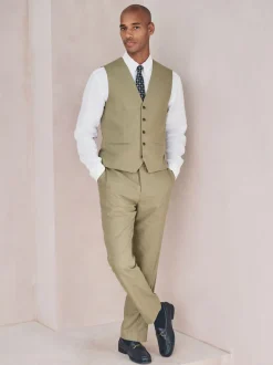 Vert - Gilet de costume en lin Blend texturé