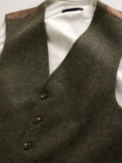 Vert - Gilet de costume en laine à chevrons Blend