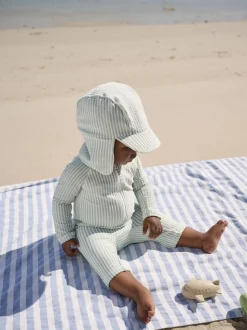 Vert à la menthe - Ensemble maillot de bain et chapeau anti-soleil rayé (3mois-7ans)