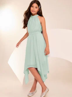 Vert - Lipsy Ourlet mouchoir Halter Occasion Robe (7-16ans)