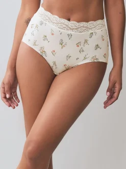 Vert à petites fleurs - Lot de 4 culottes en coton et dentelle
