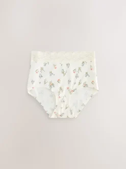 Vert à petites fleurs - Lot de 4 culottes en coton et dentelle