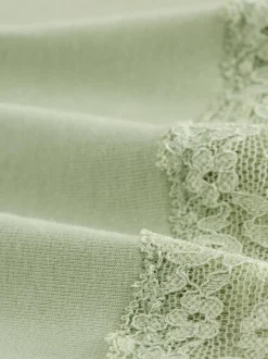 Vert à petites fleurs - Lot de 4 culottes en coton et dentelle