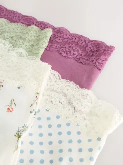 Vert à petites fleurs - Lot de 4 culottes en coton et dentelle