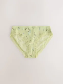 Vert à petites fleurs - Lot de 4 culottes en coton et dentelle