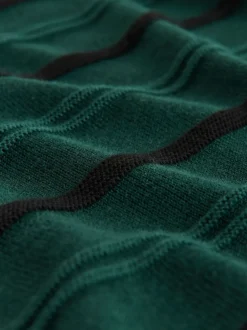 Vert - Polo en maille à manches longues, coupe classique, en coton riche à rayures