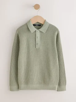 vert - Polo texturé à manches longues (3-16ans)