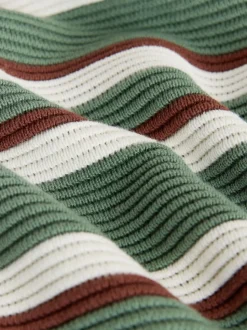 vert - Polos en maille à col zippé à manches longues coupe classique rayée