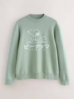 vert - Pull décontracté à col rond à imprimé graphique Snoopy