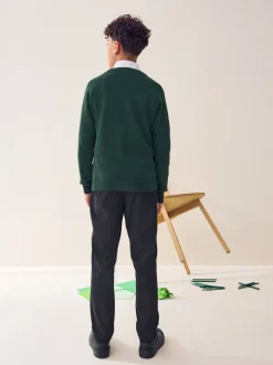 Vert - Pull scolaire tricoté à col en V (3-16ans)