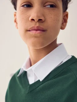 Vert - Pull scolaire tricoté à col en V (3-16ans)