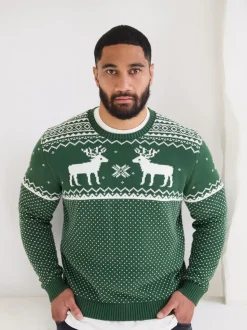Vert - Pull The Little Tailor à motif jacquard et renne de Noël