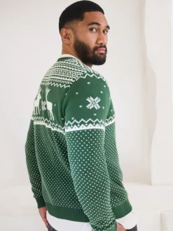 Vert - Pull The Little Tailor à motif jacquard et renne de Noël