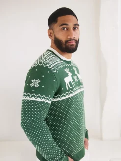 Vert - Pull The Little Tailor à motif jacquard et renne de Noël