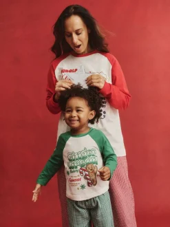 Vert - Pyjama de Noël en coton à manches longues à manches longues pour enfant assorti