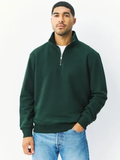 Vert - Quart de zip - Sweat-shirt en jersey riche en coton