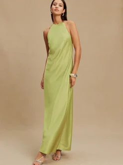 Vert - Robe longue de demoiselle d'honneur en satin à dos nu