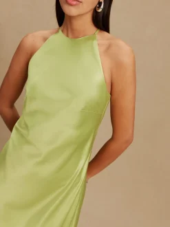Vert - Robe longue de demoiselle d'honneur en satin à dos nu