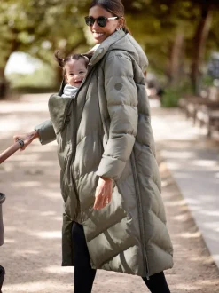 Vert - Seraphine 3-en-1 Long manteau Grossesse à chevrons