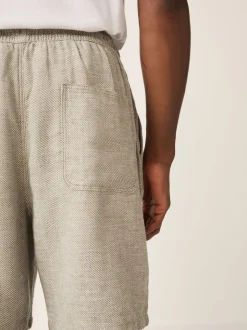 Vert - Shorts en Lin Mélange à taille élastique
