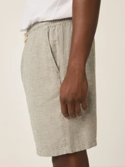 Vert - Shorts en Lin Mélange à taille élastique