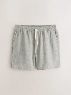 Vert - Shorts en Lin Mélange à taille élastique