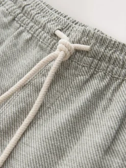 Vert - Shorts en Lin Mélange à taille élastique