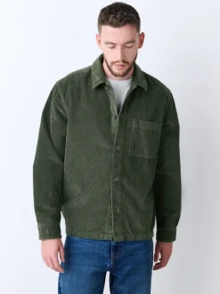 Vert - Surchemise veste-chemise en velours côtelé à poche unique