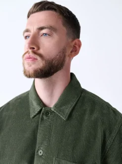 Vert - Surchemise veste-chemise en velours côtelé à poche unique