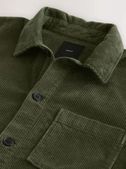 Vert - Surchemise veste-chemise en velours côtelé à poche unique