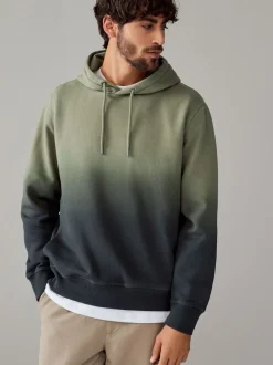 Vert - Sweat-shirt à capuche en jersey riche en coton Dip Dye