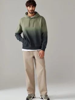 Vert - Sweat-shirt à capuche en jersey riche en coton Dip Dye