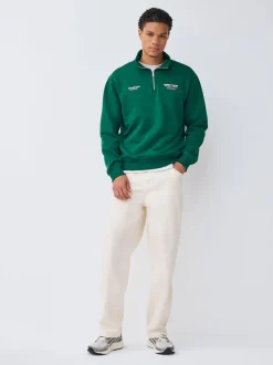 Vert - Sweat-shirt à col zippé à imprimé graphique simple